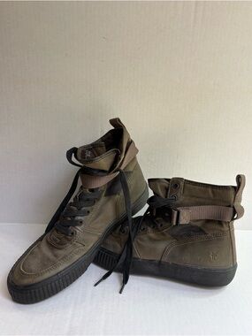 Frye Astor Combat Lace Up Hiking Shoes Mens Size 9.5 Green Leather Canvas Casual